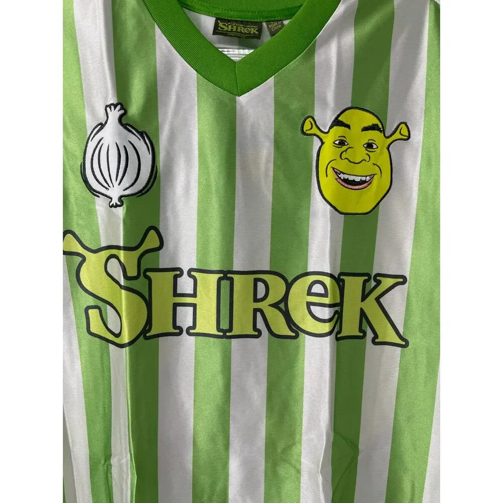 Shrek Soccer Jersey Shirt Mens Large Green White Striped VNeck DreamWorks NEW - Picture 2 of 16